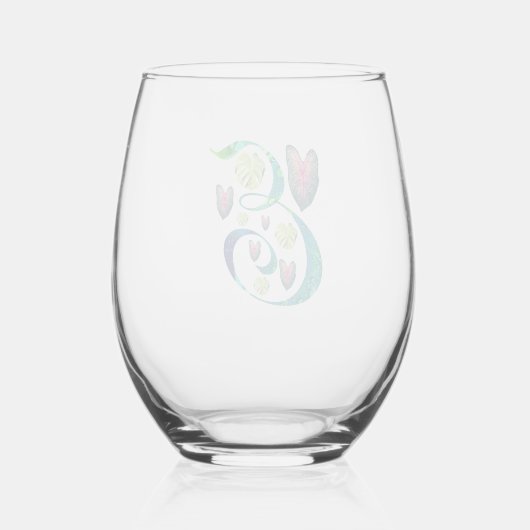 Monstera Alphabet "E" Weinglas Ohne Stiel (Rückseite)