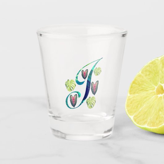 Monstera Alphabet "J" Schnapsglas (Vorderseite)