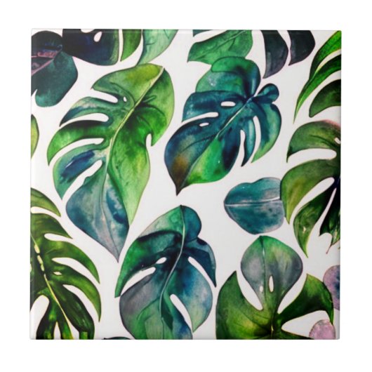 Monstera Aquarell Fliese (Vorderseite)