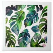Monstera Aquarell mit Rahmen Fliese (Vorderseite)