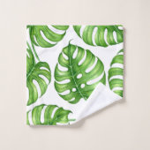 Monstera Aquarellmuster Badhandtuch Set (Waschlappen)