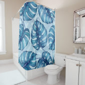 Monstera Aquarellmuster blau Duschvorhang (Beispiel)