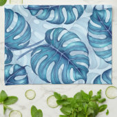 Monstera Aquarellmuster blau Geschirrtuch (Gefaltet)