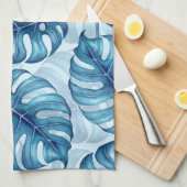 Monstera Aquarellmuster blau Geschirrtuch (Viertel Falte)