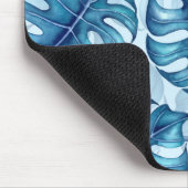 Monstera Aquarellmuster blau Mousepad (Ecke)