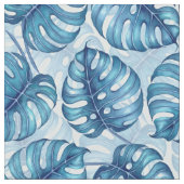 Monstera Aquarellmuster blau Stoff (Nahaufnahme)