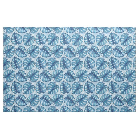 Monstera Aquarellmuster blau Stoff (Fat Quarter (45,7 x 55,9 cm))