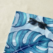 Monstera Aquarellmuster blau Strandtuch (Beispiel)