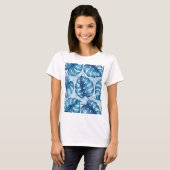 Monstera Aquarellmuster blau T-Shirt (Vorne ganz)