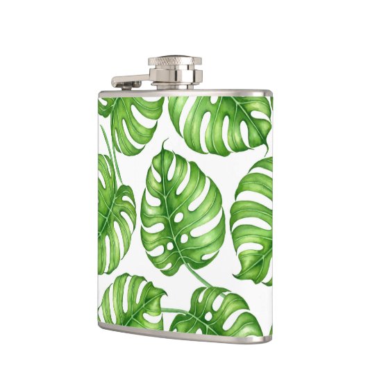 Monstera Aquarellmuster Flachmann (Links)