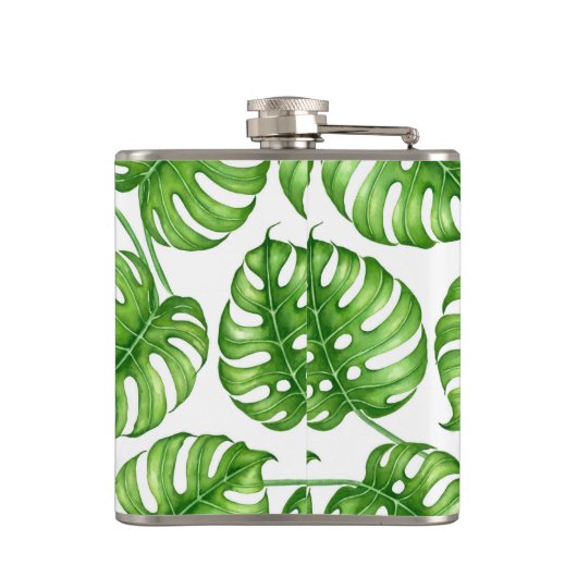 Monstera Aquarellmuster Flachmann (Rückseite)