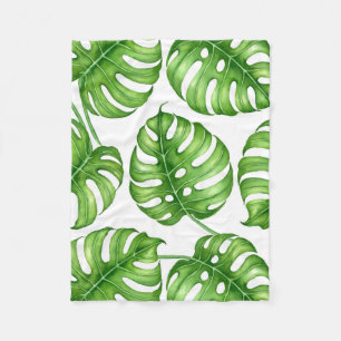 Monstera Aquarellmuster Fleecedecke