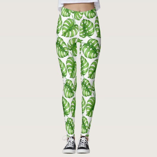 Monstera Aquarellmuster Leggings (Vorderseite)