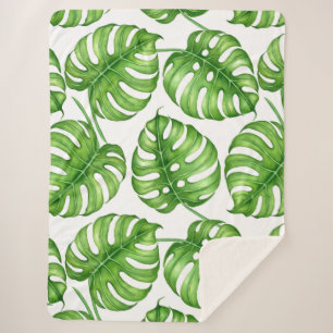 Monstera Aquarellmuster Sherpadecke