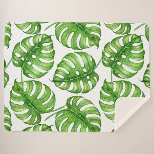 Monstera Aquarellmuster Sherpadecke (Vorderseite (Horizontal))