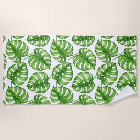 Monstera Aquarellmuster Strandtuch (Vorderseite)