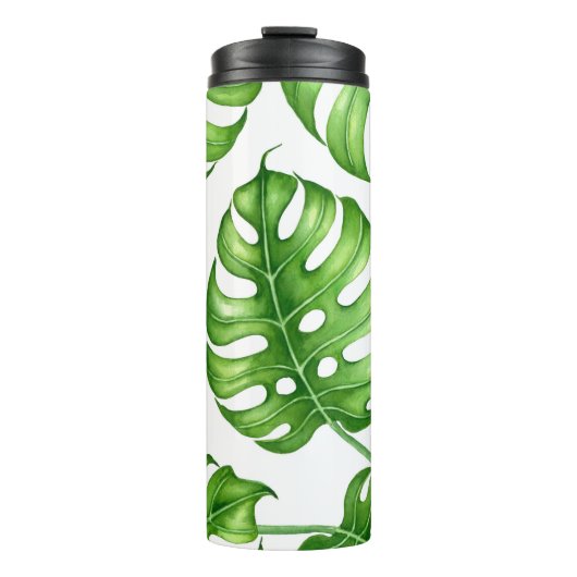 Monstera Aquarellmuster Thermosbecher (Vorderseite)