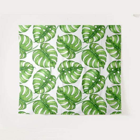 Monstera Aquarellmuster Wandteppich (Vorderseite (Horizontal))