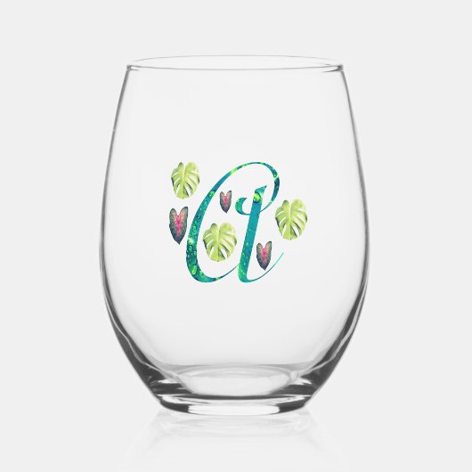 Monstera arrangierte Alphabet Weinglas Ohne Stiel (Vorderseite)