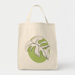 Monstera-Blatt-Abstrakt-Pflanzen-Illustration Grün Tragetasche