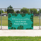 Monstera-Blatt-Design Strand-Hochzeit-Willkommensb Banner (InSitu)