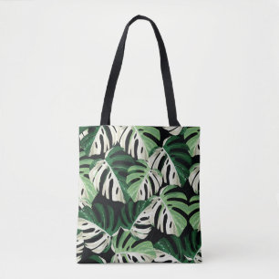 Monstera-Blatt Exotisches Schwarz Muster Tasche