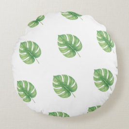 Monstera-Blatt-Grün-Design.  Rundes Kissen