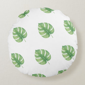 Monstera-Blatt-Grün-Design. Rundes Kissen