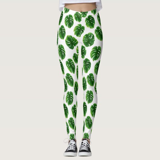 Monstera-Blatt Tropisches Muster Leggings (Vorderseite)