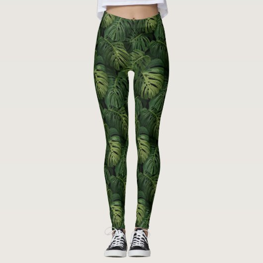 Monstera-Blatt Tropisches Muster Leggings (Vorderseite)