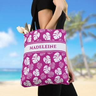 Monstera-Blatt Tropisches Rosa Weiß Magenta Monogr Tasche