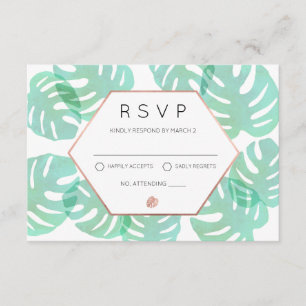 Monstera Blatt u. Rosen-Gold RSVP Karte