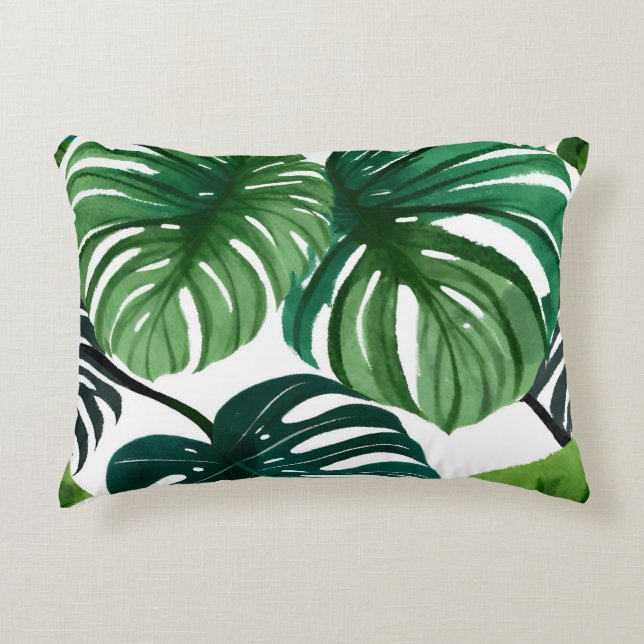 Monstera-Blätter Aquarell Moderne Botanik Dekokissen (Vorderseite)