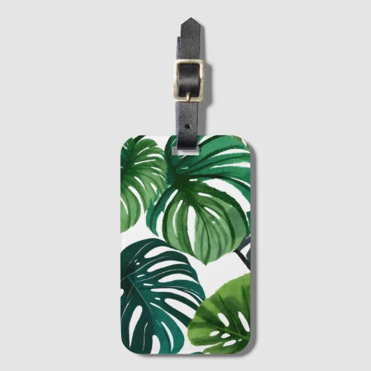 Monstera-Blätter Aquarell Moderne Botanik Gepäckanhänger (Vorderseite Vertikal)