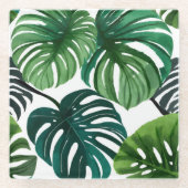 Monstera-Blätter Aquarell Moderne Botanik Glasuntersetzer (Vorderseite)