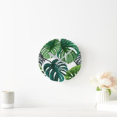 Monstera-Blätter Aquarell Moderne Botanik Runde Wanduhr (Zuhause)