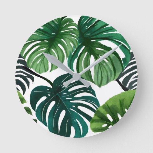 Monstera-Blätter Aquarell Moderne Botanik Runde Wanduhr (Vorderseite)