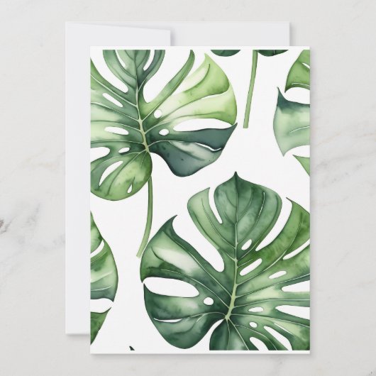 Monstera Blätter Aquarellmalerei Einladung (Vorderseite)