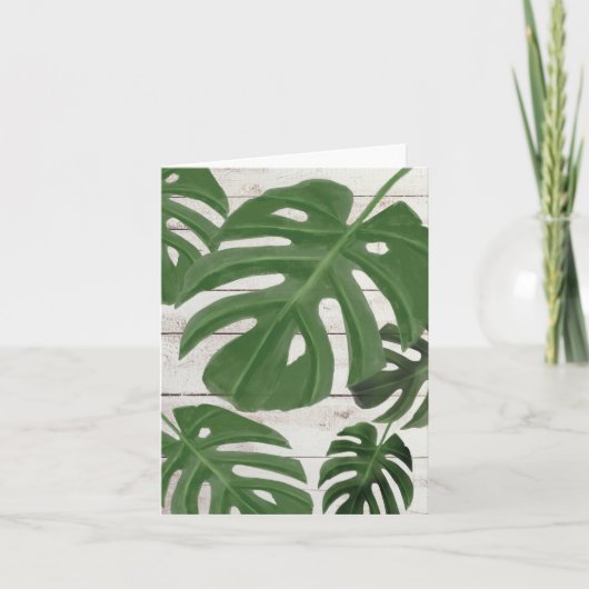 Monstera-Blätter - Blankokarte auf Holzplanken (Vorderseite)