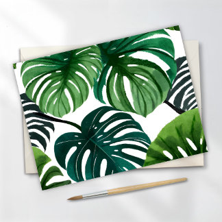 Monstera-Blätter | Einfache moderne Wasserfarbe Postkarte