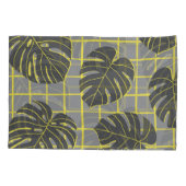 Monstera-Blätter: Gelb-Grau Modernes Abstrakt Kissenbezug (Rückseite)