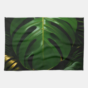 Monstera Blätter Gold Jungle Glamour Geschirrtuch