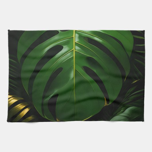 Monstera Blätter Gold Jungle Glamour Geschirrtuch (Horizontal)