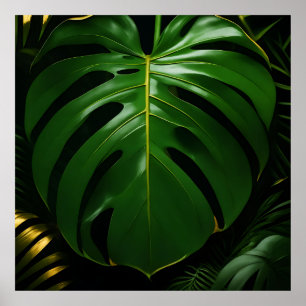 Monstera Blätter Gold Jungle Glamour Poster