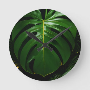 Monstera Blätter Gold Jungle Glamour Runde Wanduhr