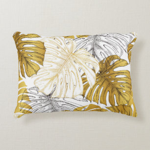 Monstera Blätter: Golden White Dekokissen