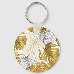 Monstera Blätter: Golden White Schlüsselanhänger