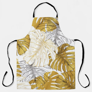 Monstera Blätter: Golden White Schürze
