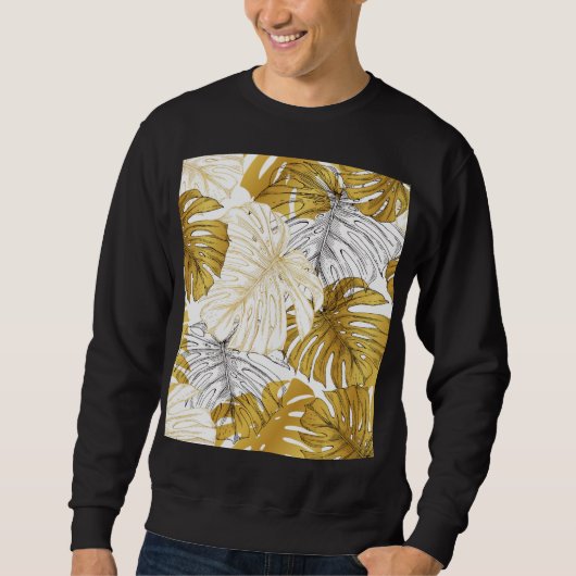 Monstera Blätter: Golden White Sweatshirt (Vorderseite)