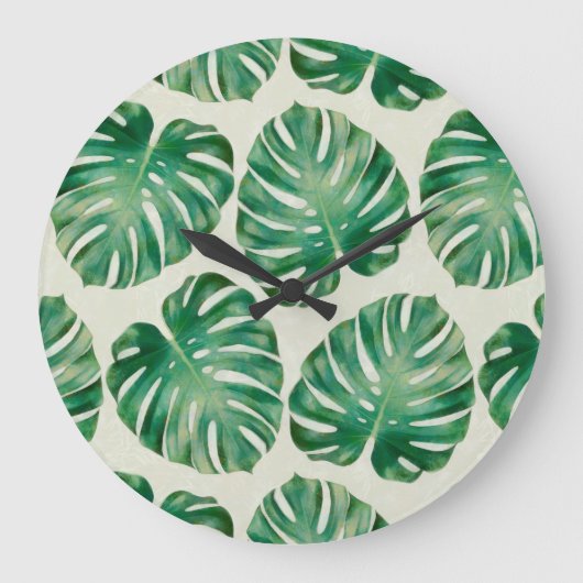 Monstera-Blätter Große Wanduhr (Vorderseite)